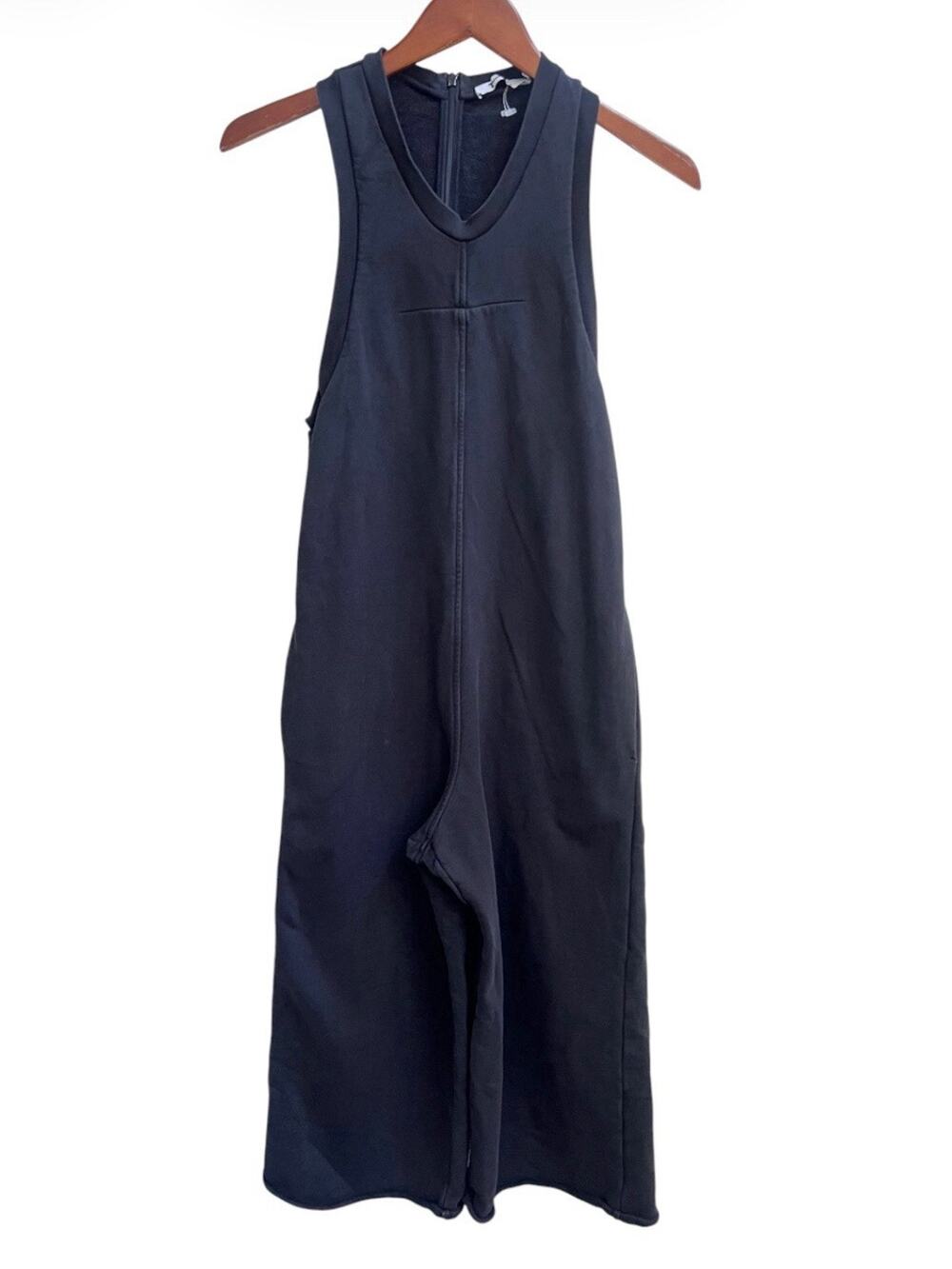 T Alexander Wang Black Midi Jumpsuit Cotton Terry Sz XS Wide Leg Racerback